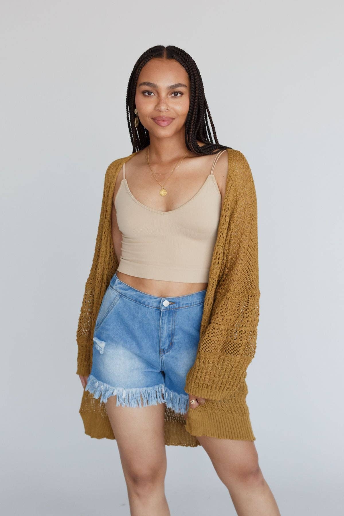 Brenden Knit Netted Cardigan - Brown