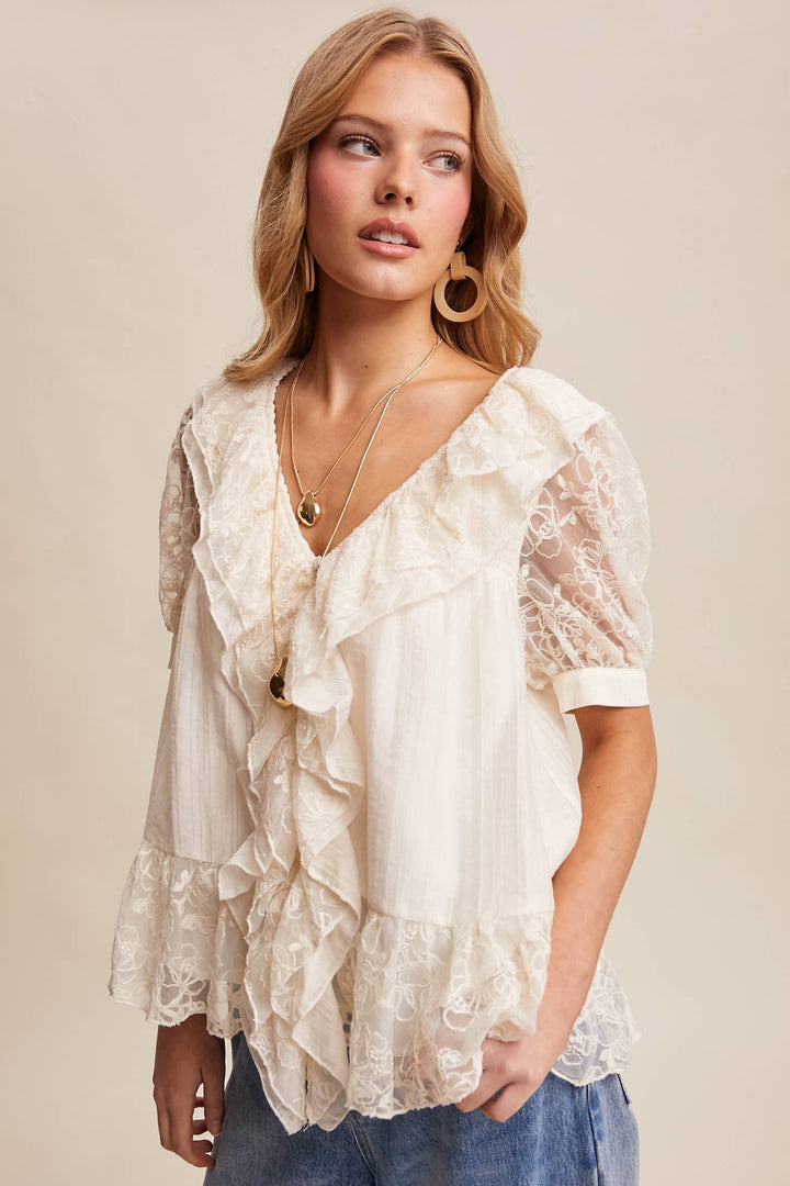 Romantic Lace Ruffle Peplum Blouse