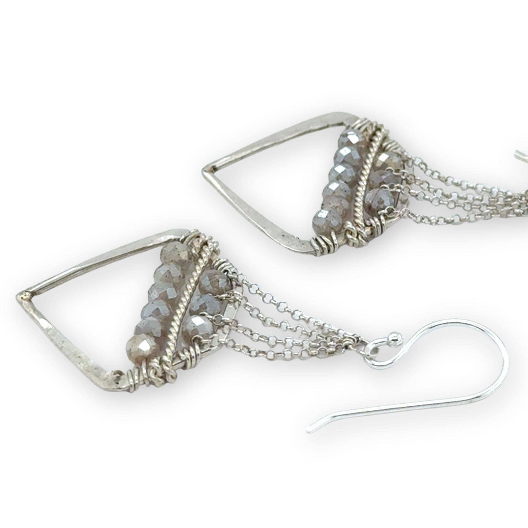 Suspended Moonstone Point Chandelier Earrings