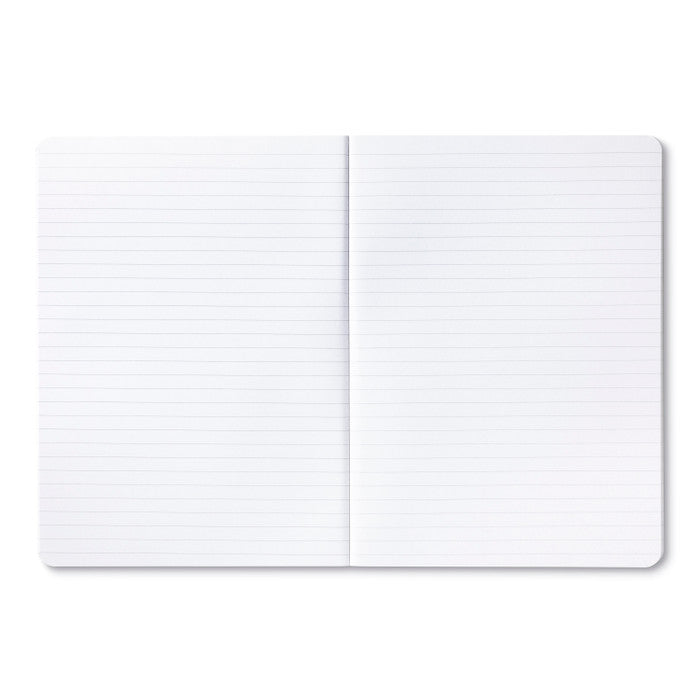 Two white notebooks with lined pages on a white background