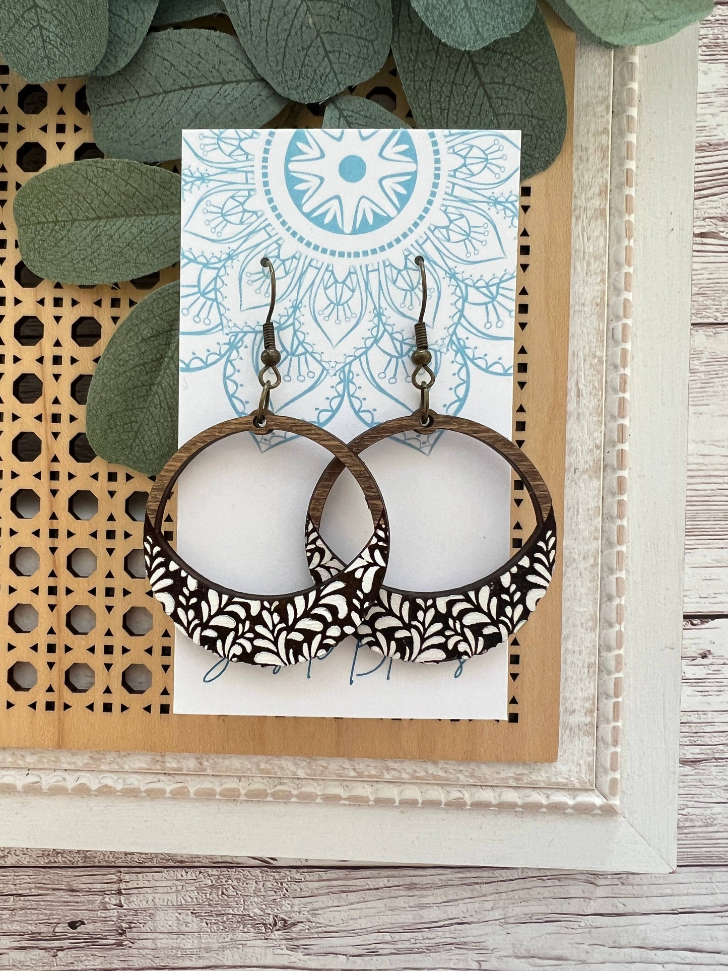 Wooden Earrings - Damask Hoop