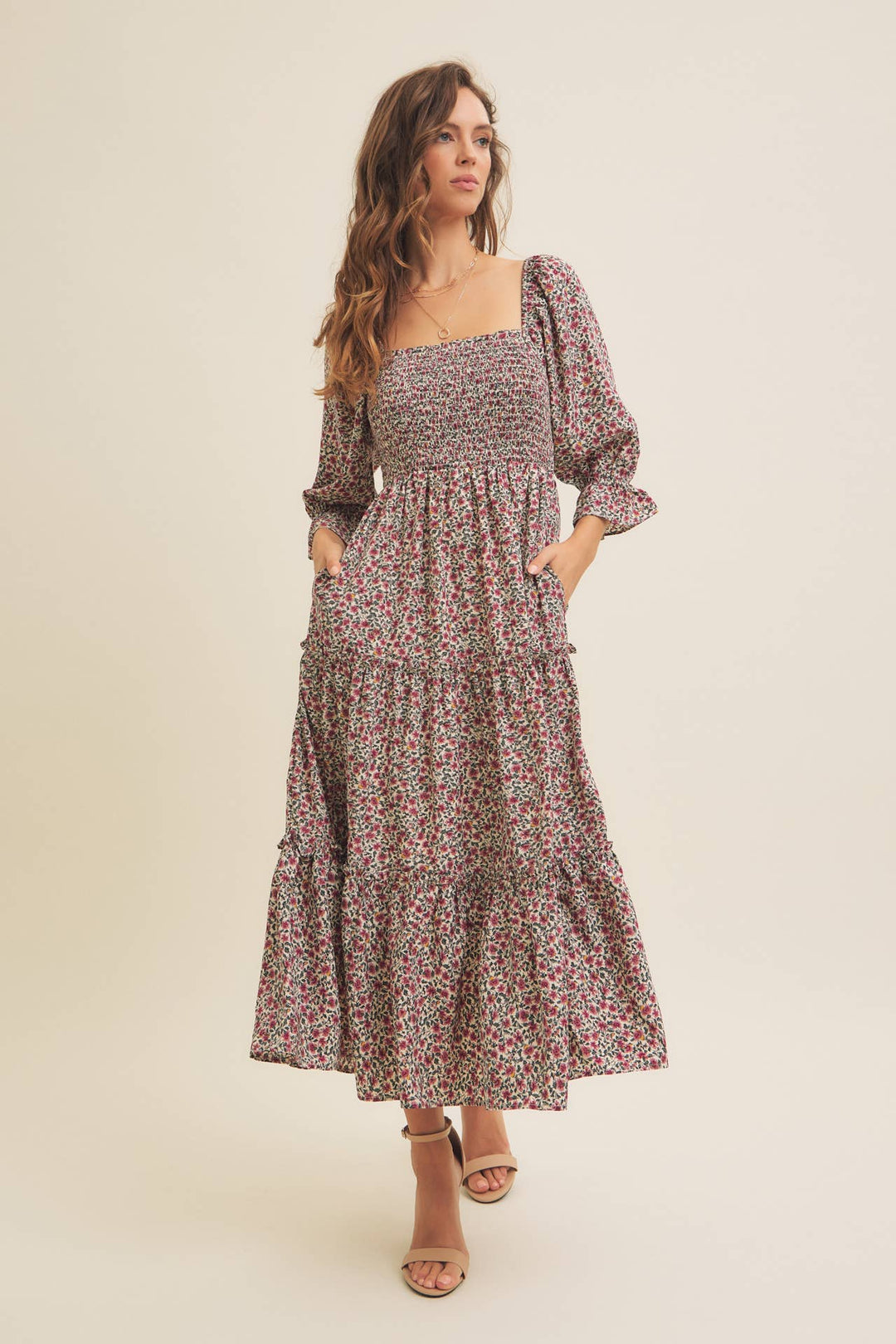 Floral Smocked Dress w/ Tiered Ruffles