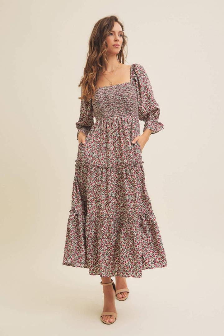 Floral Smocked Dress w/ Tiered Ruffles