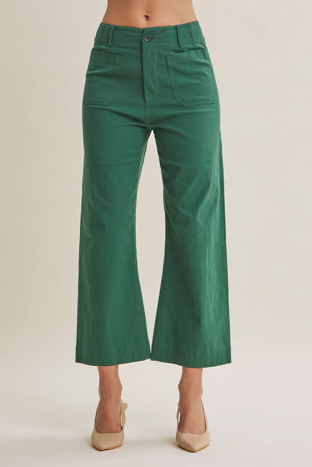 High Waisted Wide Leg Crop Pants | Linen Blend