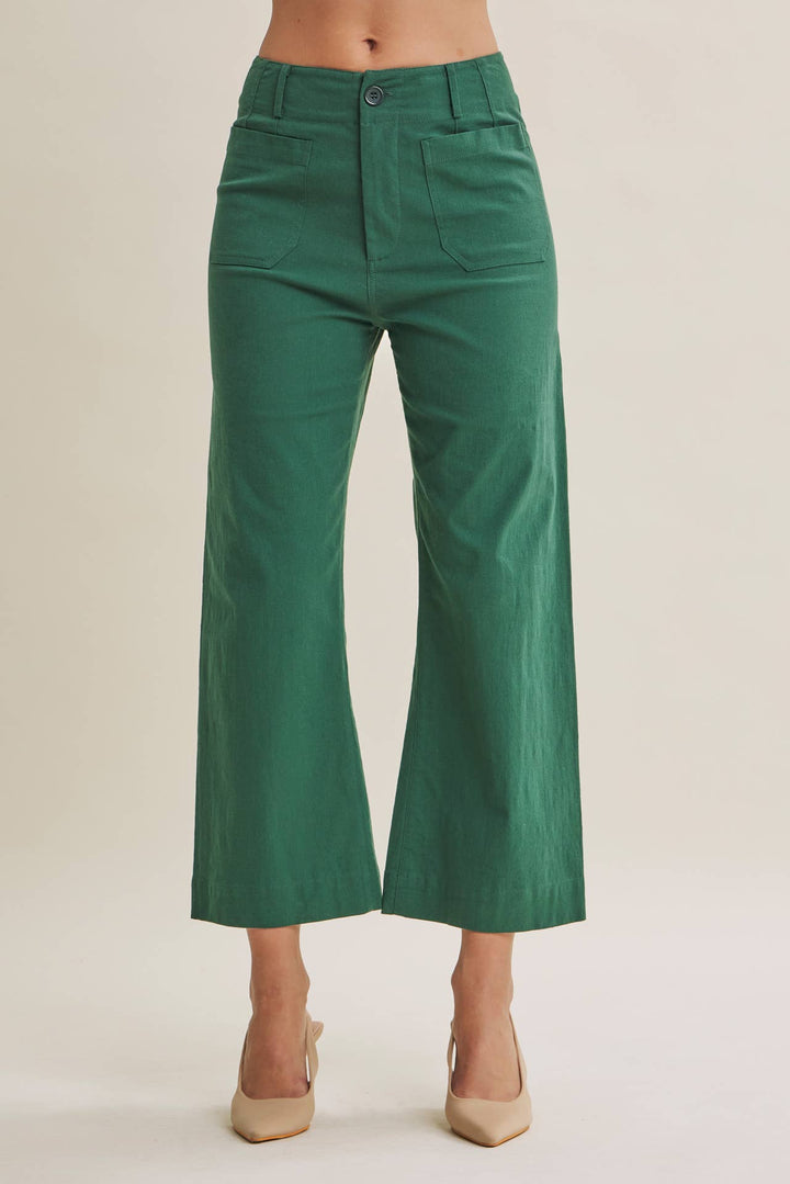 High Waisted Wide Leg Crop Pants | Linen Blend