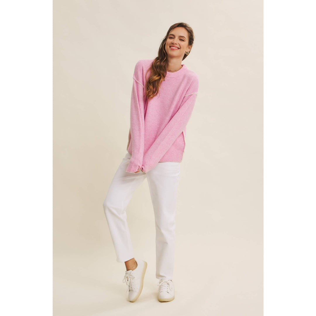Contrast Seam Soft Knit Sweater | Relaxed Fit Pullover