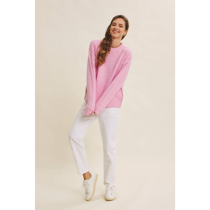 Contrast Seam Soft Knit Sweater | Relaxed Fit Pullover