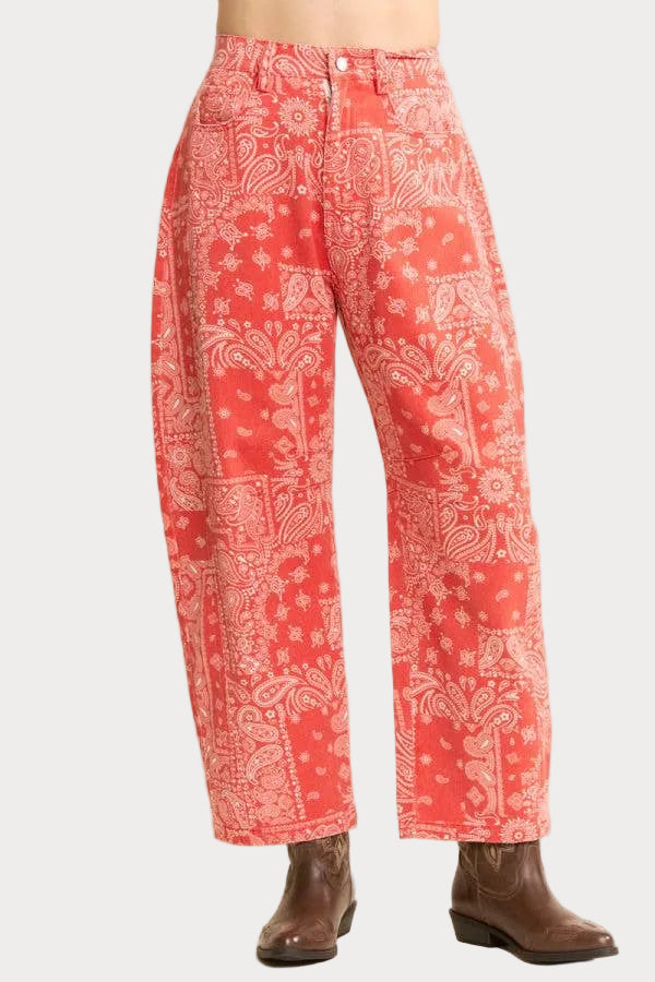 Bandana Print Barrel Leg Pants