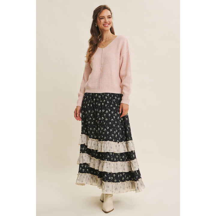 KIND TO PLANET WAFFLE SWEATER TOP WITH EXPOSED SEAM