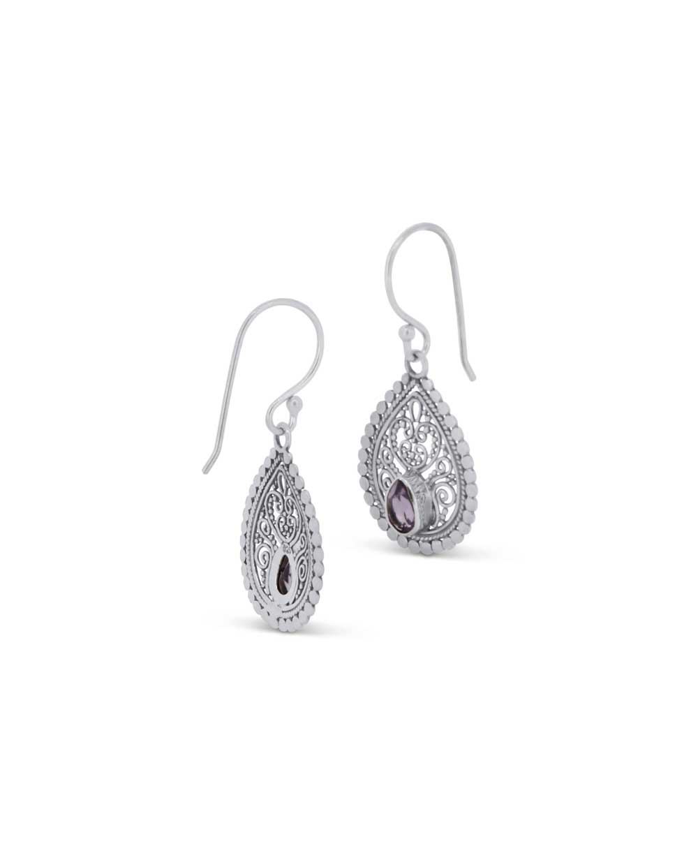 Sterling Silver Filigree Amethyst Teardrop Earrings