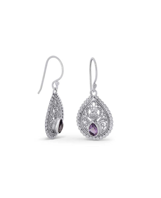 Sterling Silver Filigree Amethyst Teardrop Earrings