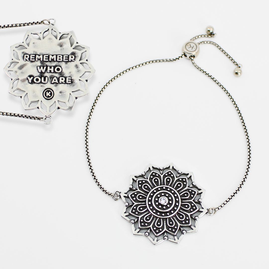 Remember Who You Are Crystal Mandala Slider Bracelet