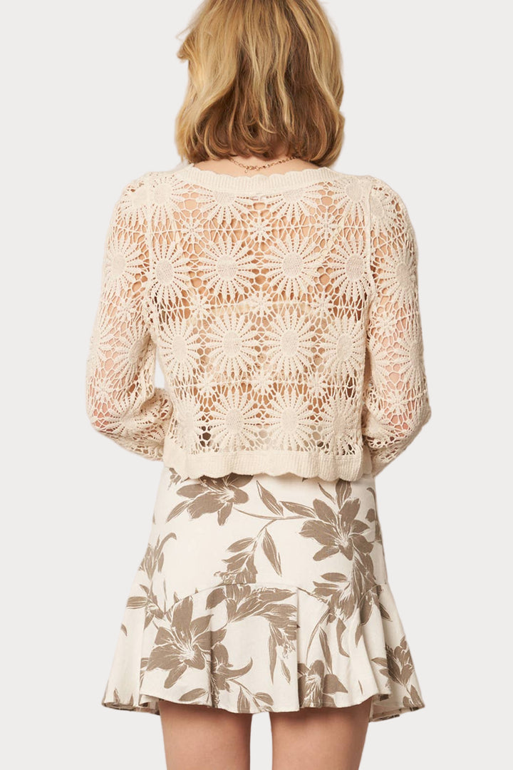 Daisy Crochet Cardigan | Cream V-Neck Button-Front Sweater