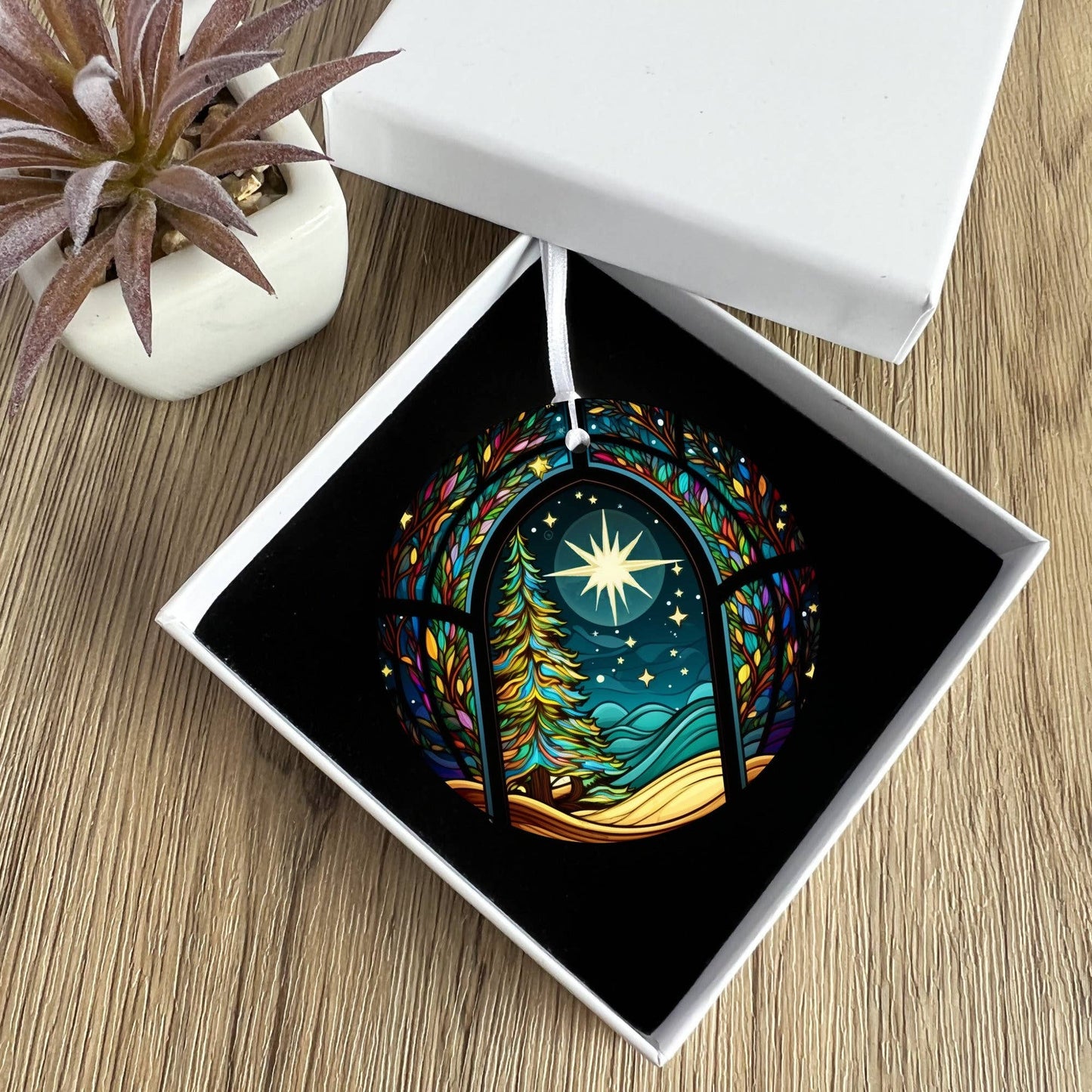 Winter Night Christmas Tree Keepsake Ceramic Ornament