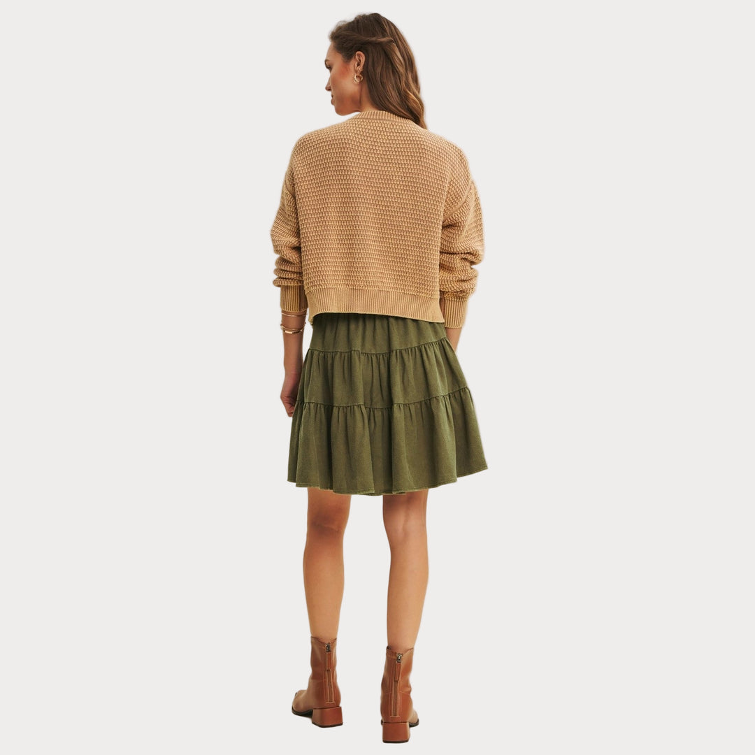Cozy Cable Knit Cardigan | Tan Mineral-Washed Sweater
