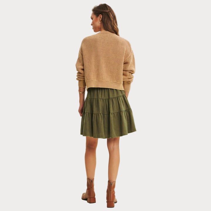 Cozy Cable Knit Cardigan | Tan Mineral-Washed Sweater