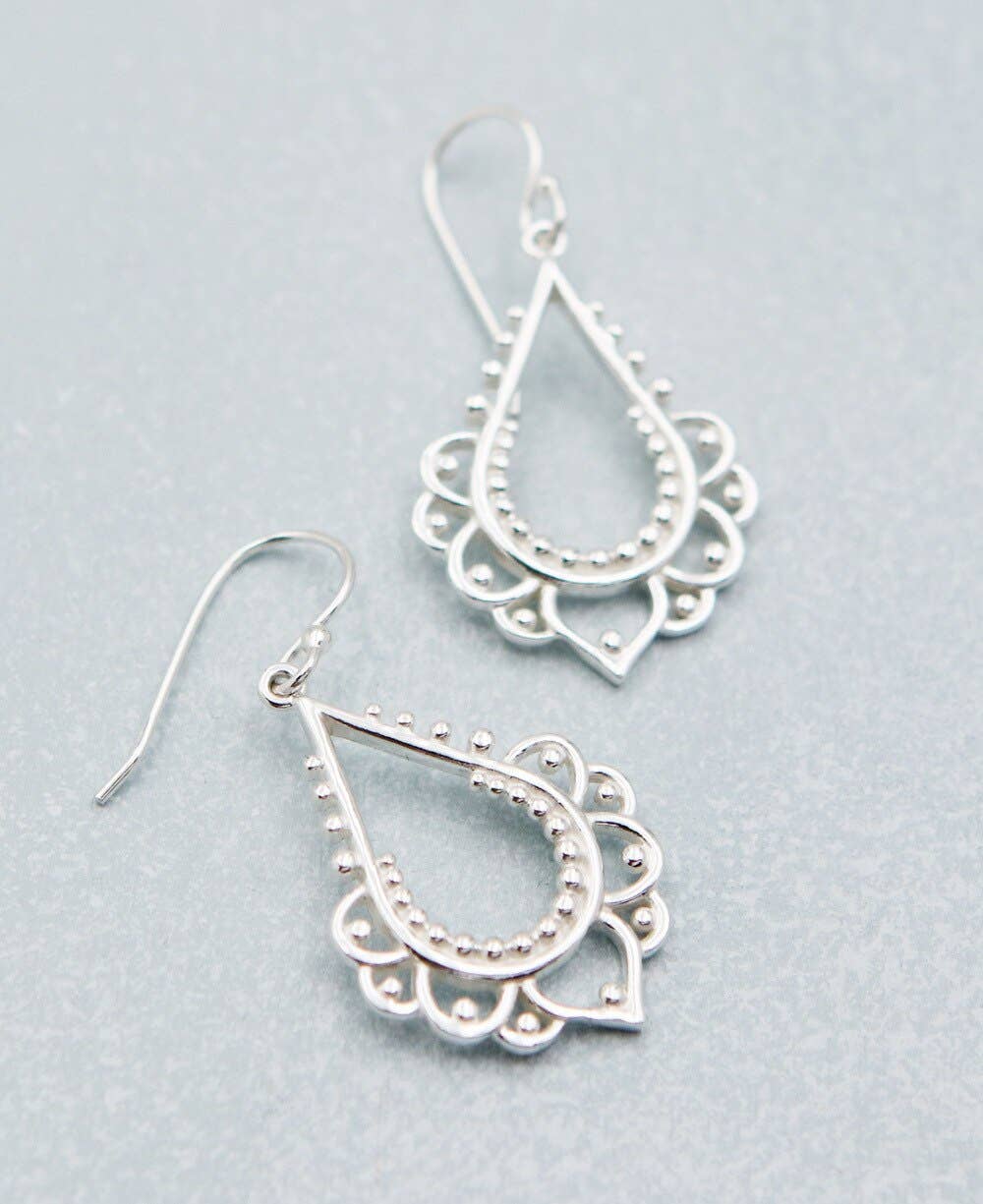 Sterling Silver Beaded Lotus Earrings