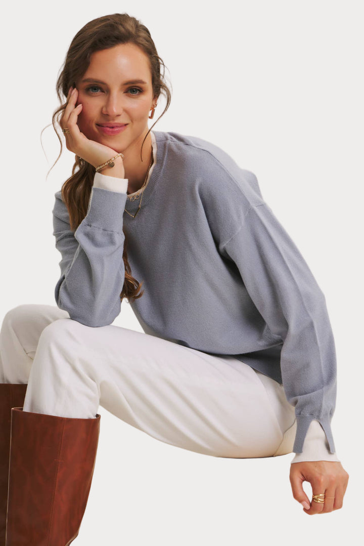 Lightweight Two-Tone Sweater | Soft Viscose Layered-Look Knit