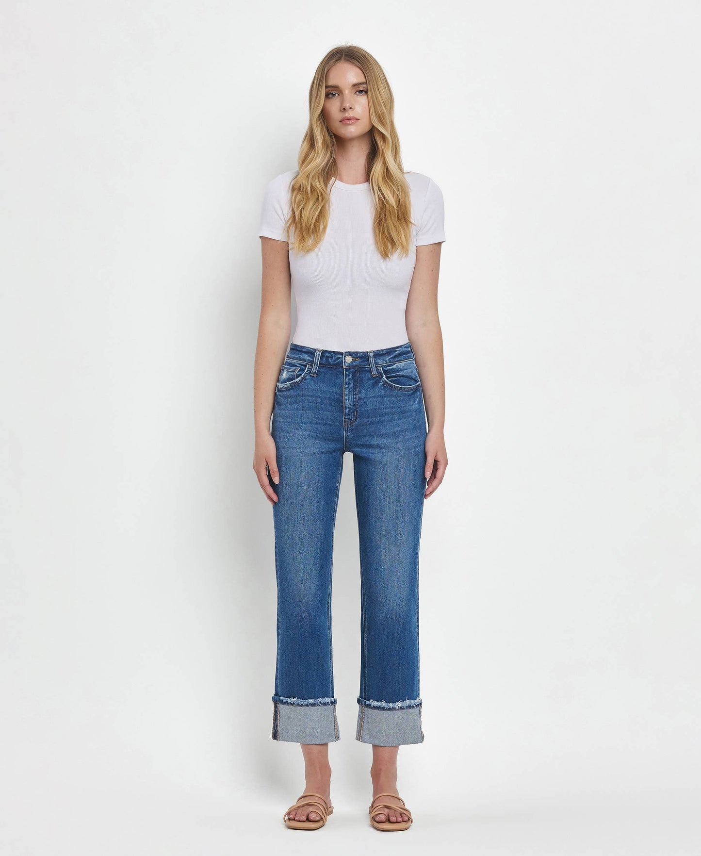 Victoria - High Rise Cuffed Straight Jeans