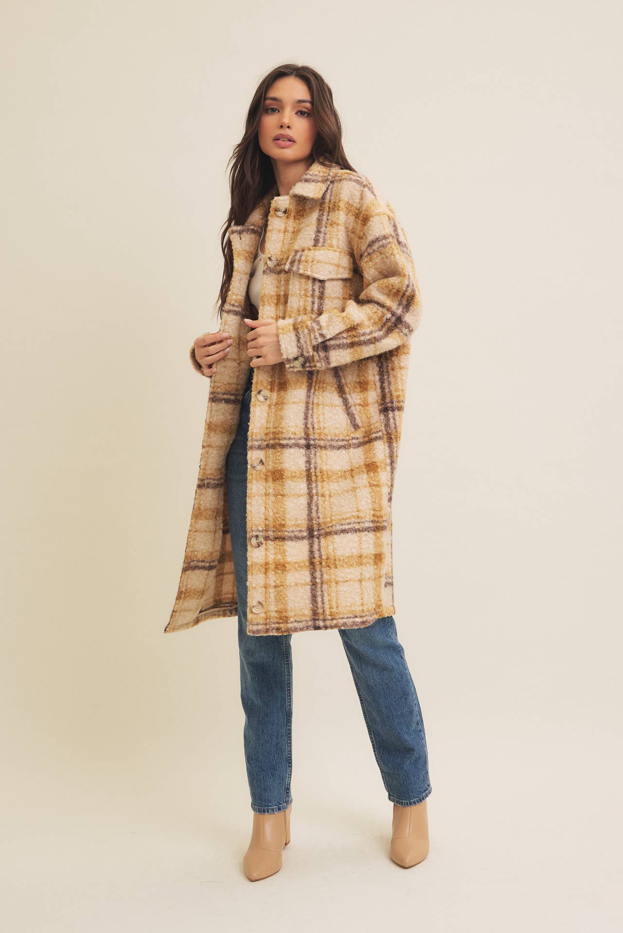 WESTERN PLAID BOUCLE OVERSIZED SHACKET WITH POCKETS