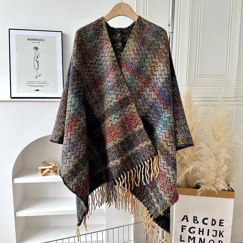 Bohemia vintage plaid Thermal shawl with tassel