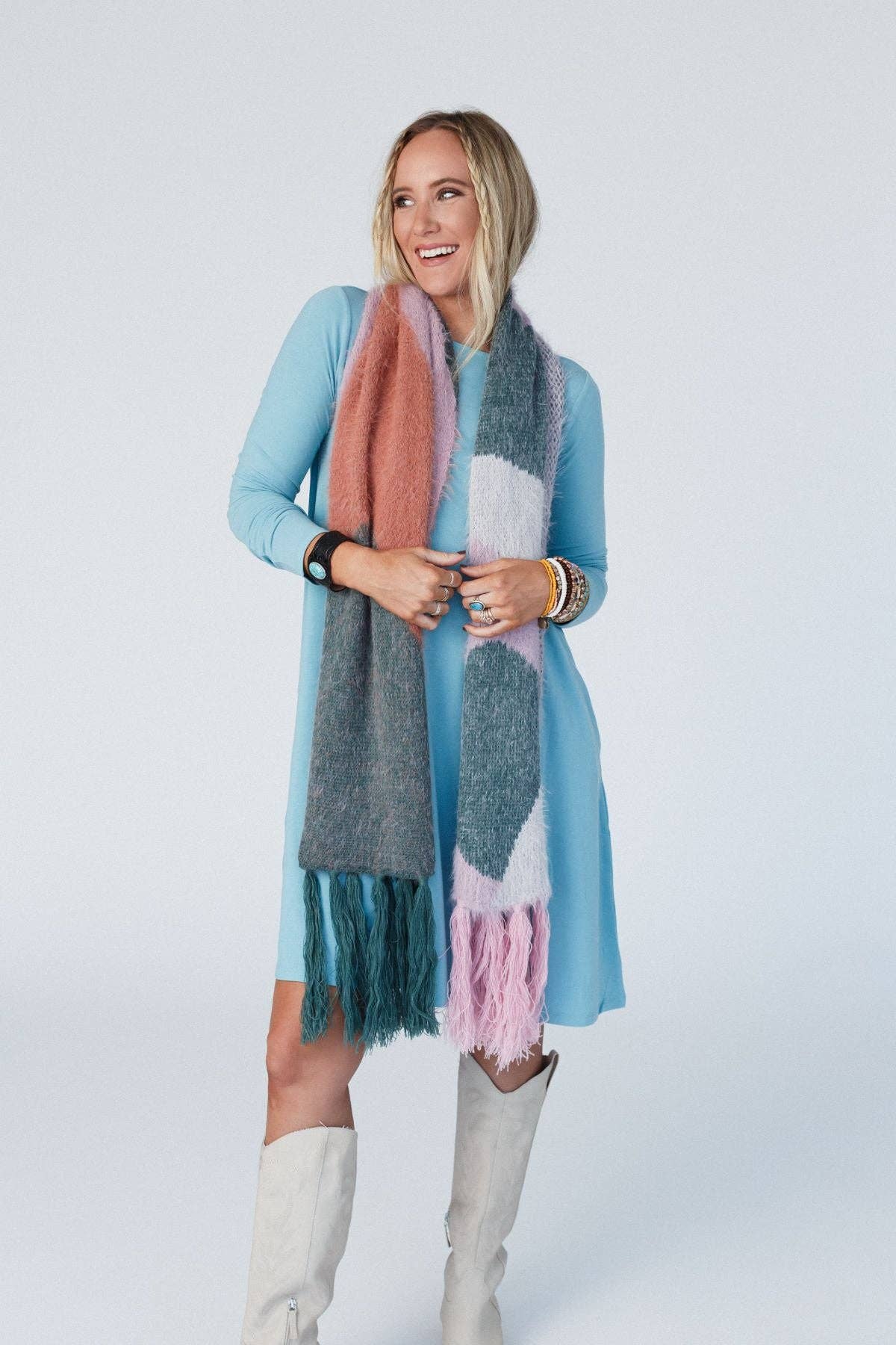 Groovy Swirl Tassel Scarf - Teal