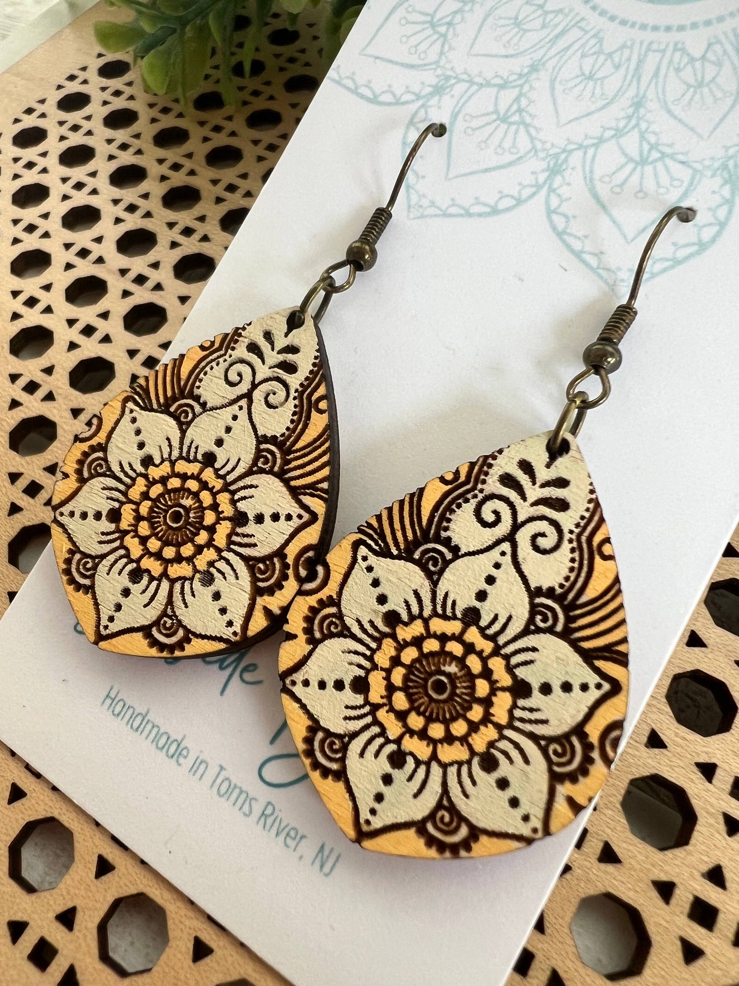 Wooden Earrings - Mandala Flower