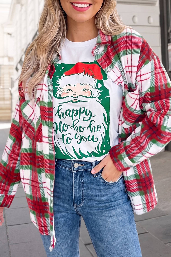 Christmas Plaid Long Sleeve Shacket | S-XL