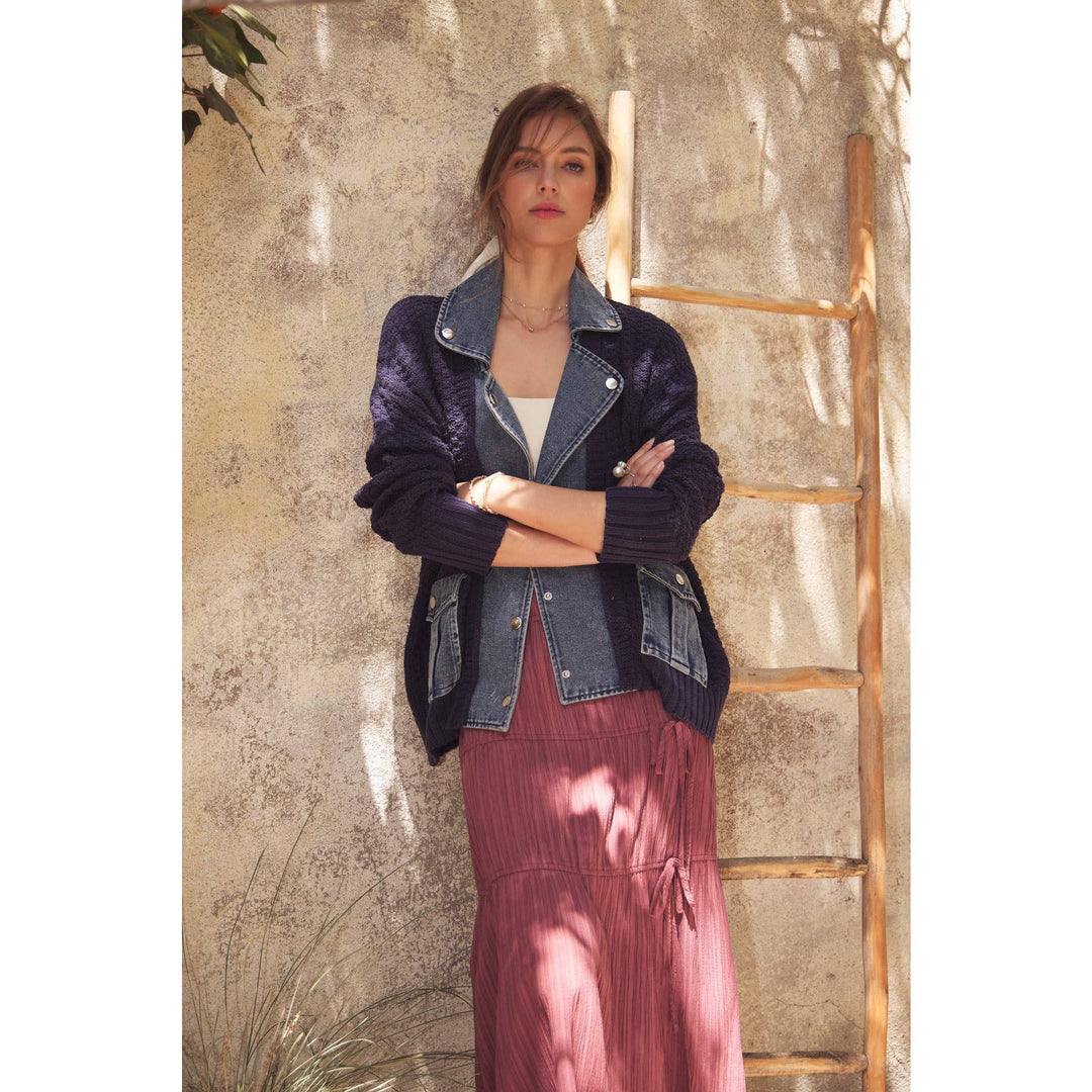 The Blake Mixed Media Denim Cardigan