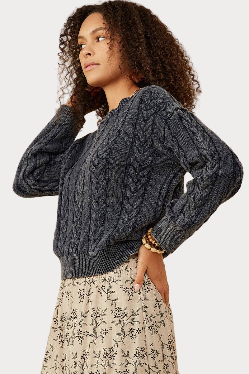 Cable Knit Washed Pullover Sweater – Effortless Comfort