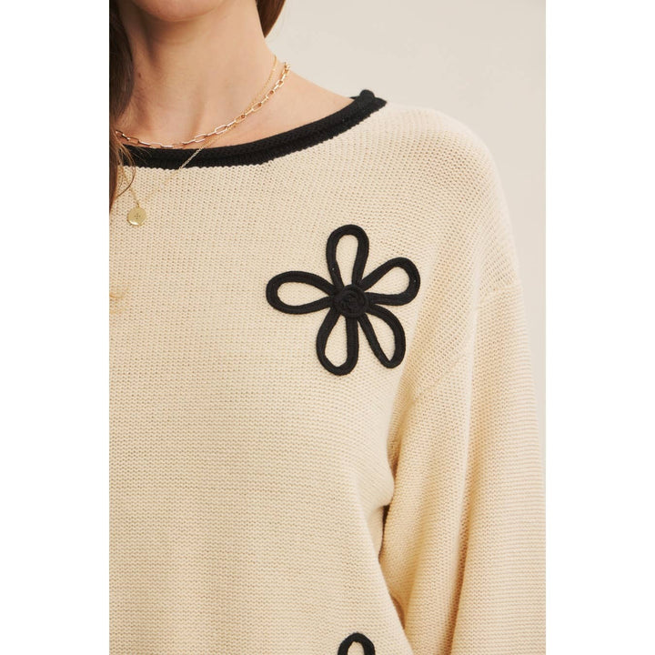 Contrast Floral Appliqué Sweater
