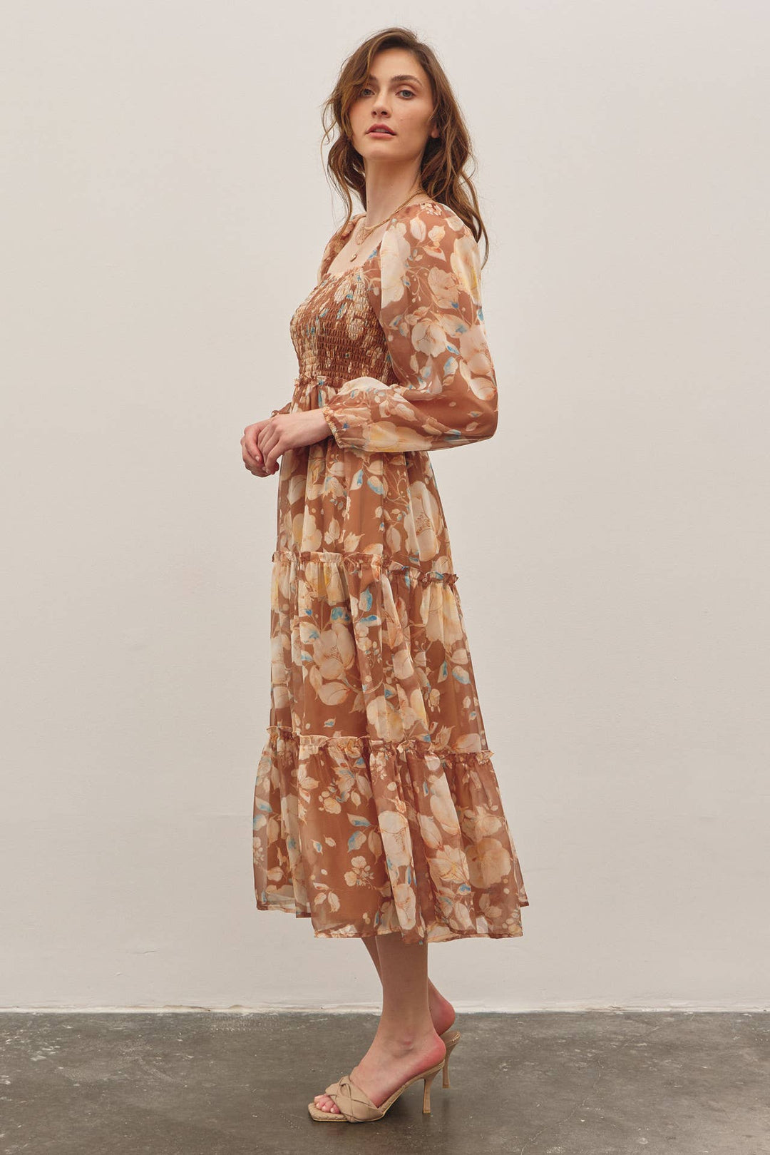 Floral Square Neck Dress w/ Balloon Sleeve