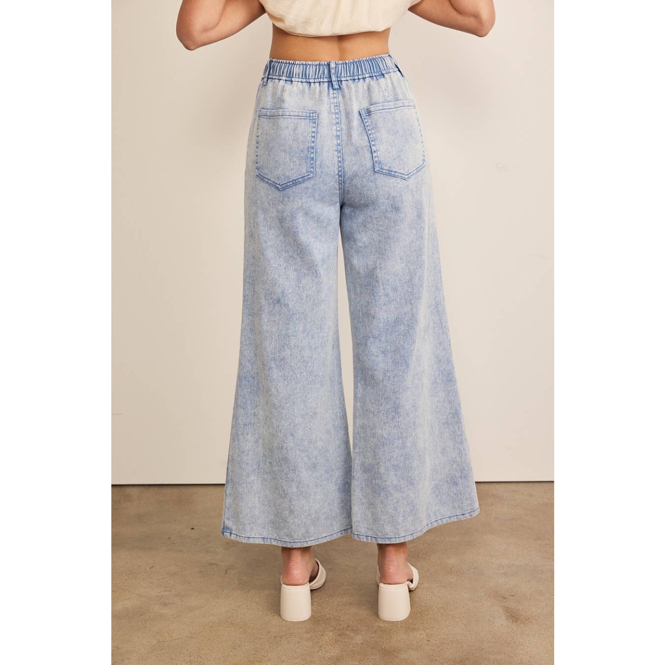 WIDE LEG DENIM PANTS WITH ELASTIC WAISTBAND