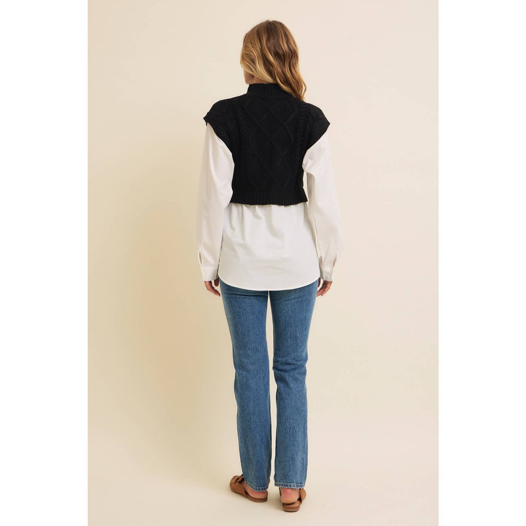 Mock Neck Sweater w/ Button Down