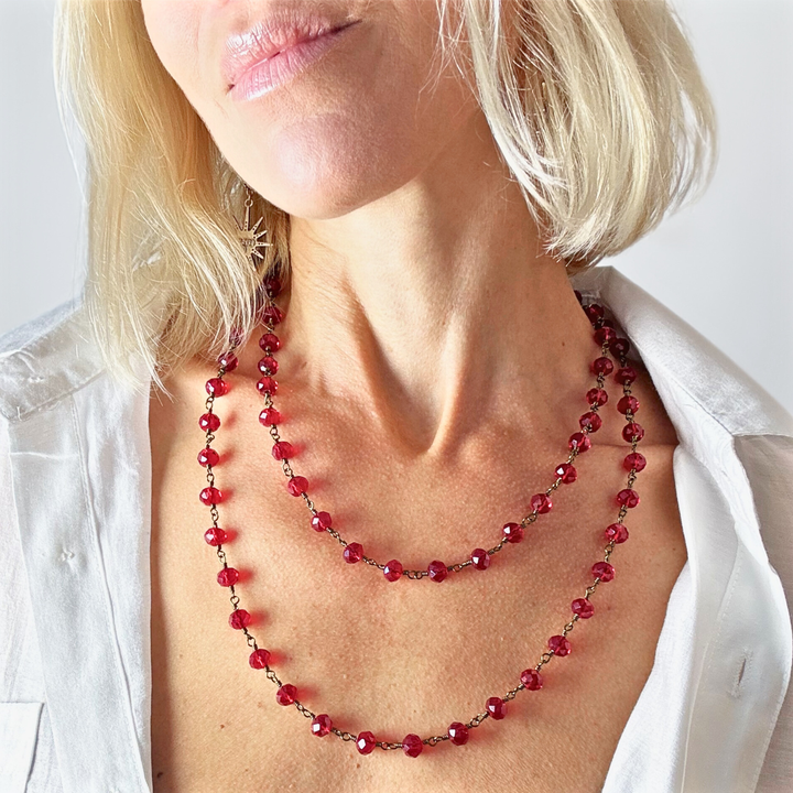 Crystal Rosary Beaded Layering Necklace – 6 Colors