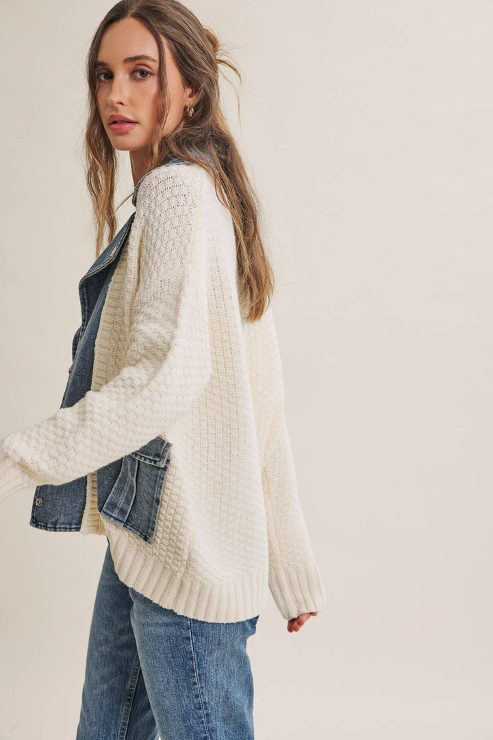 The Blake Mixed Media Denim Cardigan
