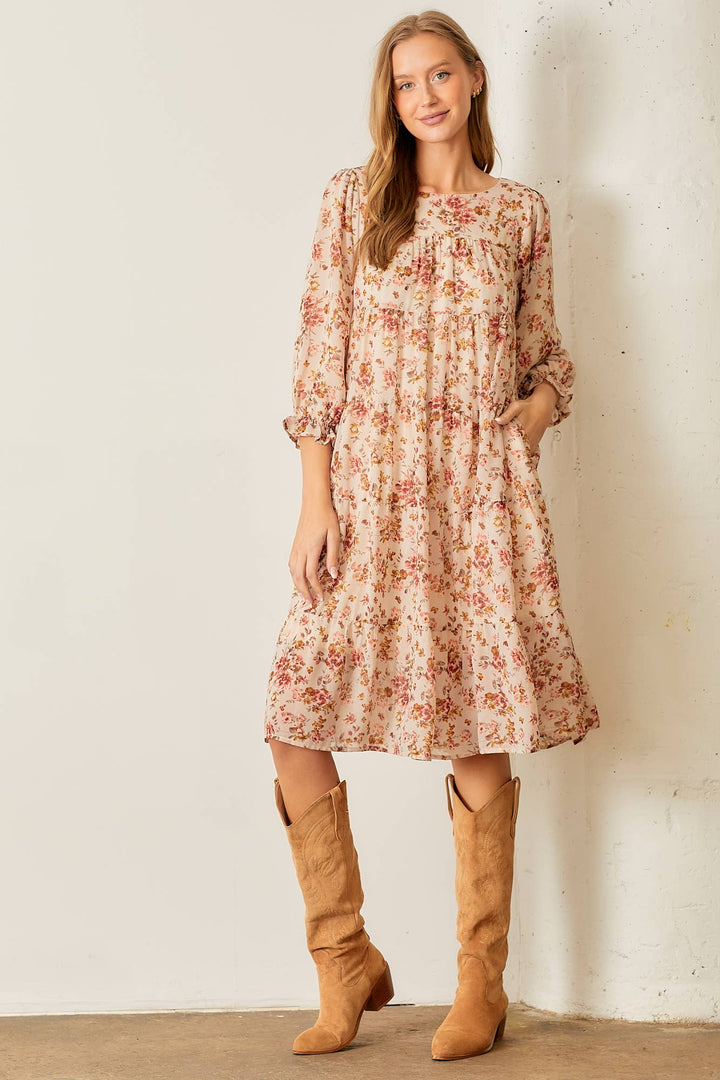 Floral Print Tiered Dress - Plus