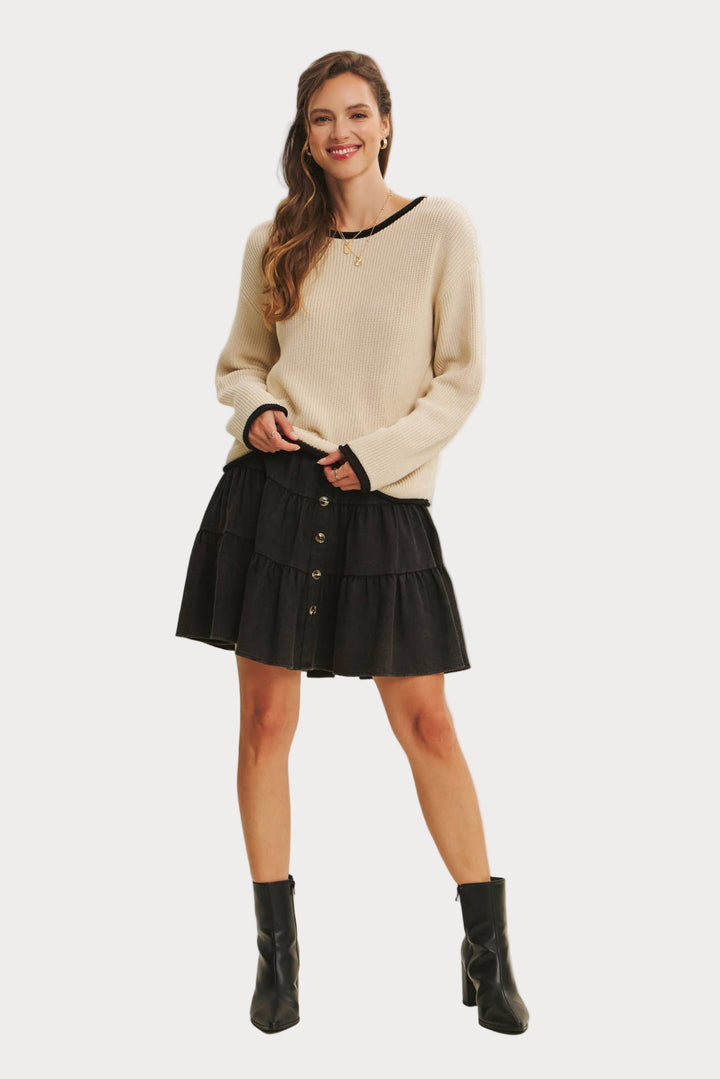 Contrast Trim Crewneck Sweater