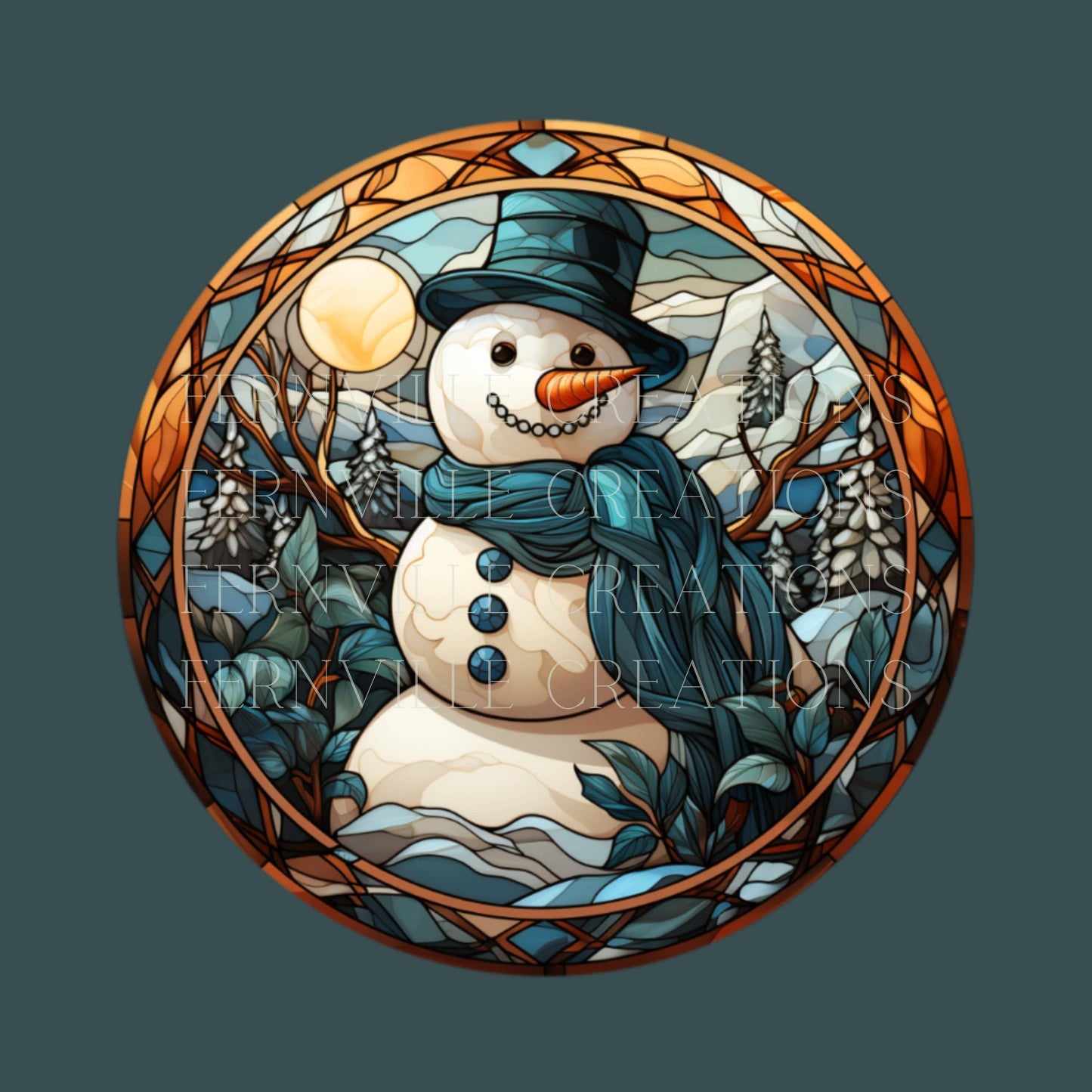 Snowman Christmas Keepsake Ornament in Stained Glass Style