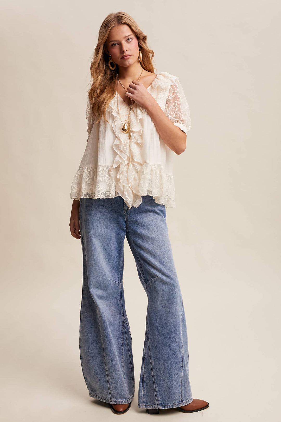 Romantic Lace Ruffle Peplum Blouse