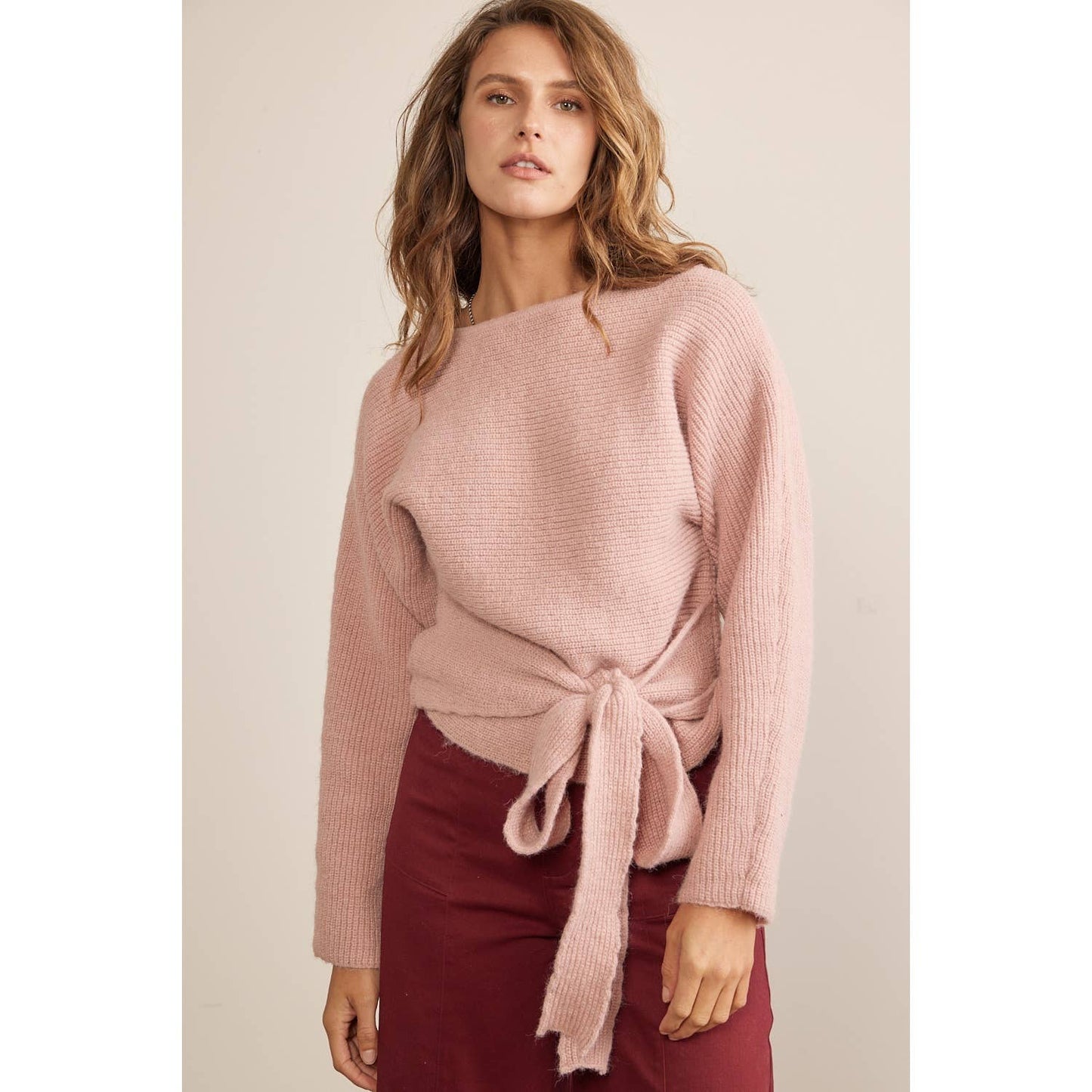 RELAXED FIT THICK SWEATER TOP WITH WAIST TIE