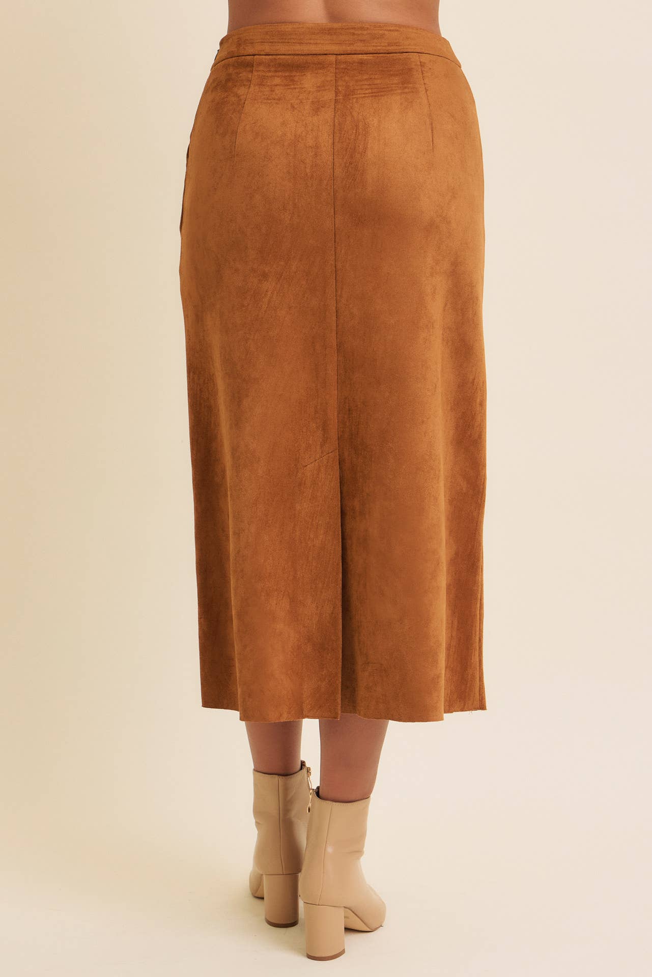 SUPER SOFT SUEDE GRID MIDI SKIRT WITH BACK SLIT