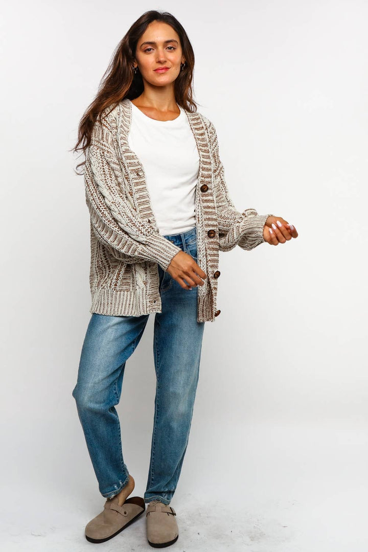 Two-Tone Cable Chunky Cardigan | Plus