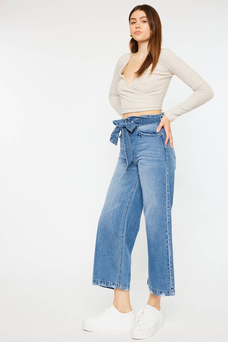 Aroly Ultra High Rise Belted Paperbag Wide Leg Jeans