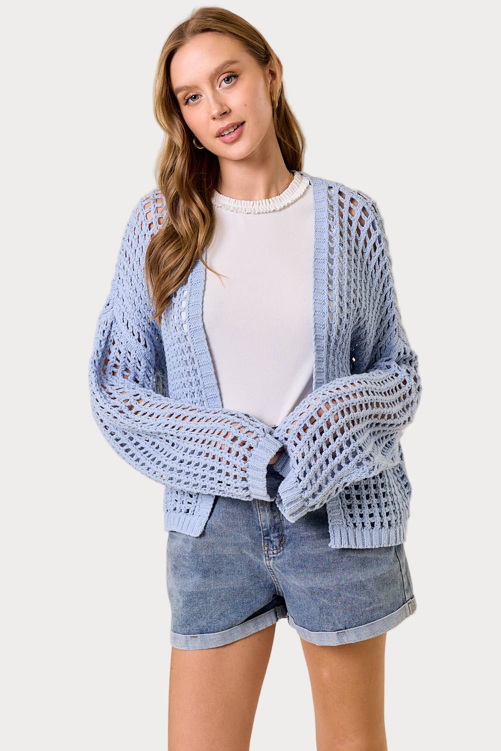 Crochet Fishnet Open Cardigan