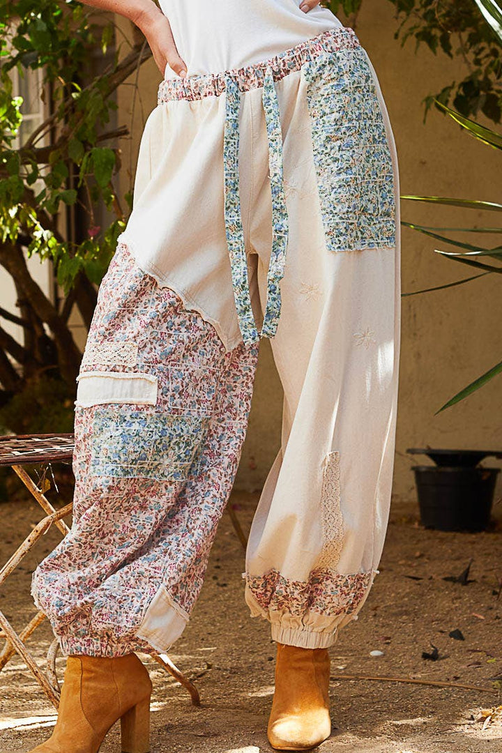 Floral print Patchwork Twill Joger Pants