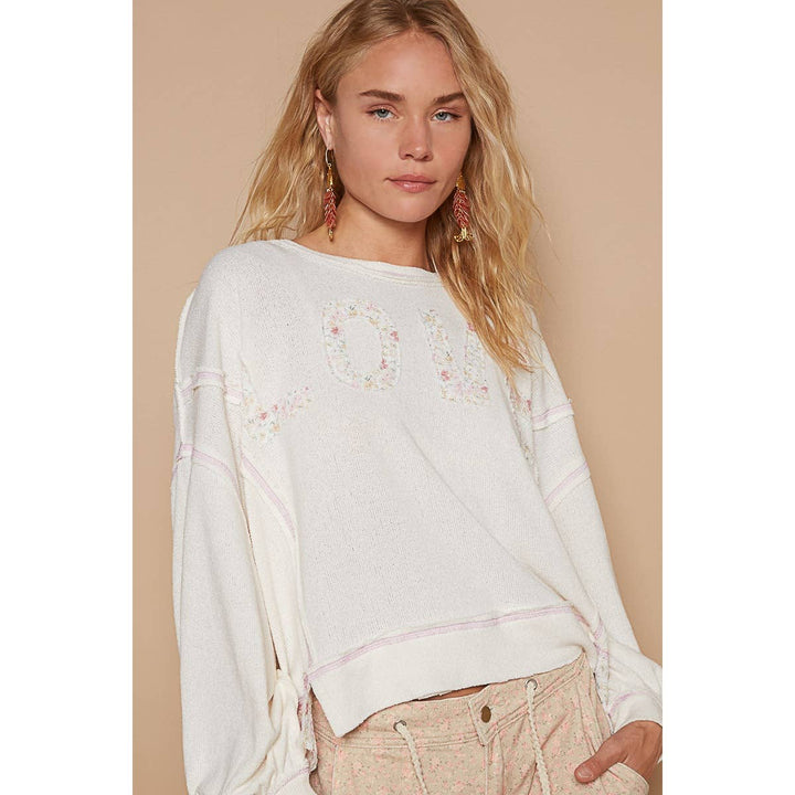Round neck long sleeve LOVE solid top