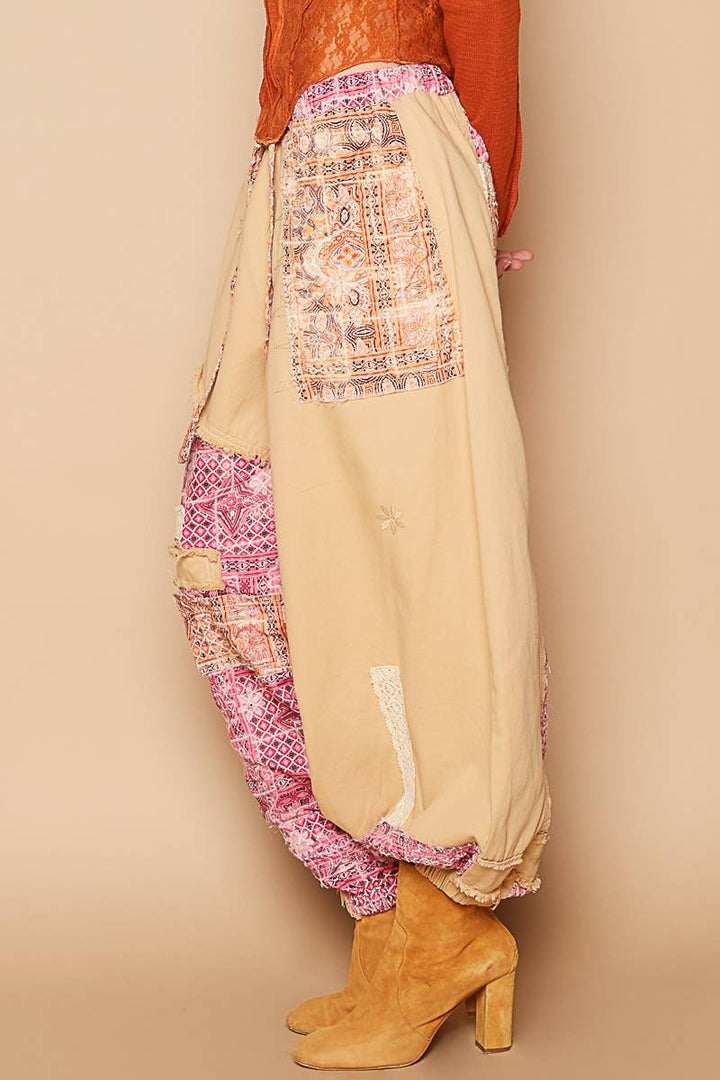 Floral print Patchwork Twill Joger Pants