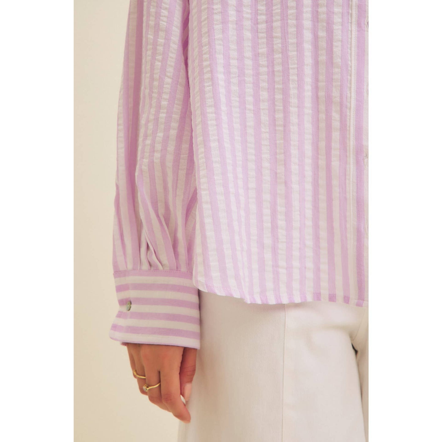 VOLUMINOUS SLEEVED BUTTON-DOWN COTTON STRIPE SHIRT