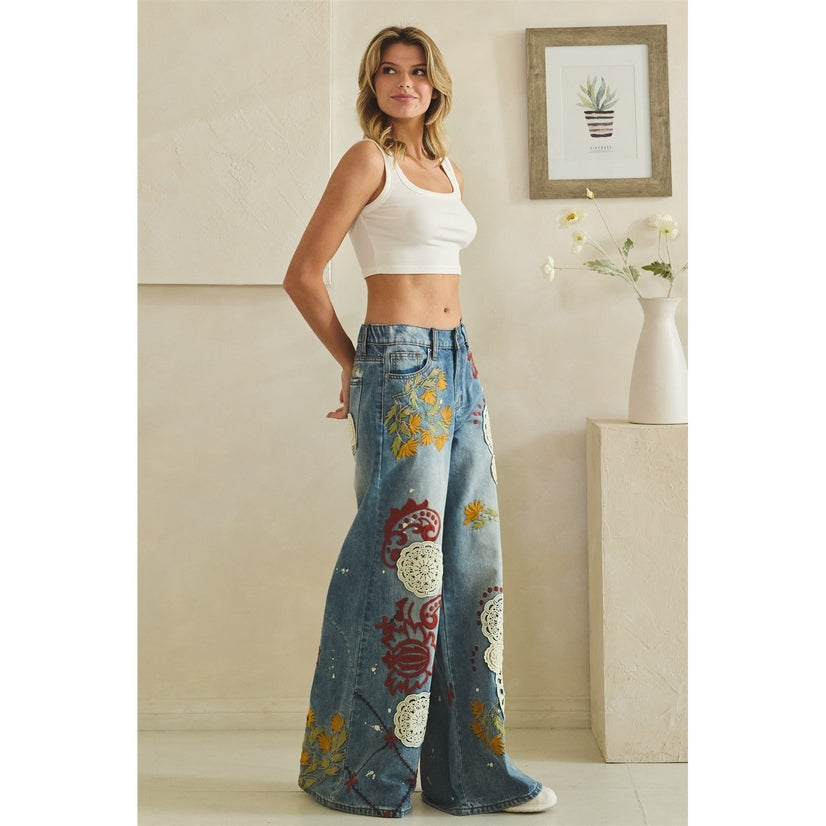 Wildflower Mosaic Wide Leg Jeans